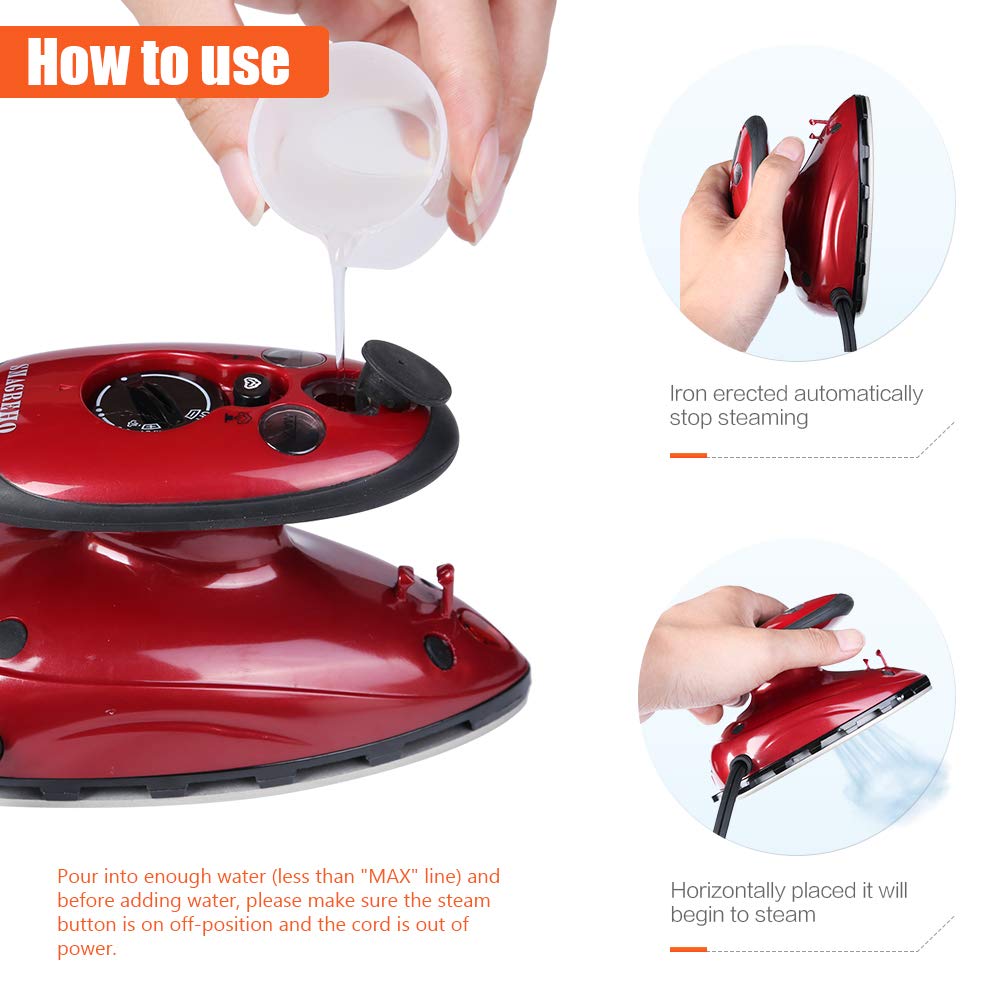 Hidden Dual Voltage Switch Steamer Travel Iron, Mini Iron with Anti Slip Handle and Non-Stick Teflon Soleplate