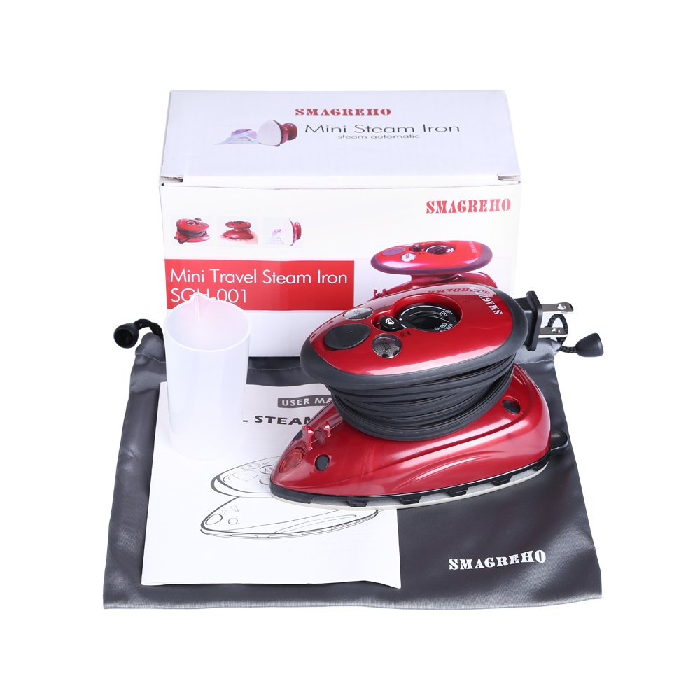 Hidden Dual Voltage Switch Steamer Travel Iron, Mini Iron with Anti Slip Handle and Non-Stick Teflon Soleplate