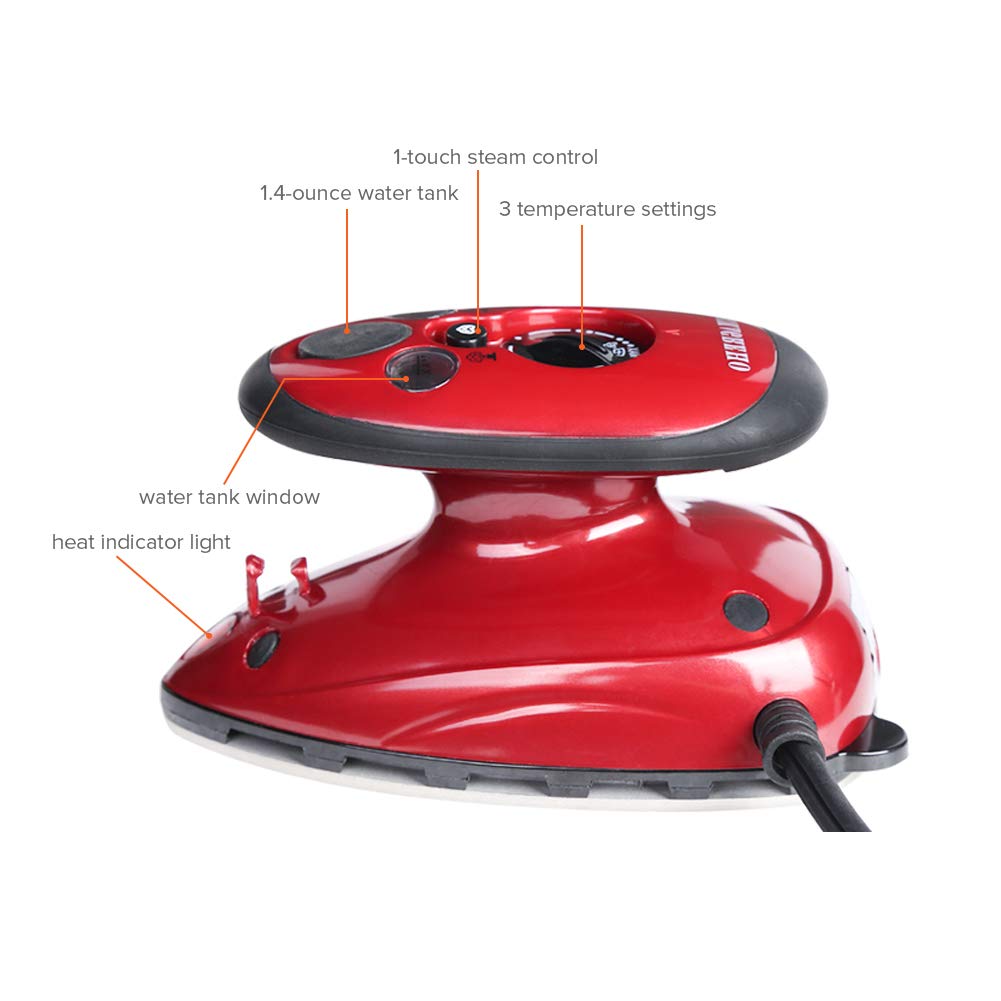 Hidden Dual Voltage Switch Steamer Travel Iron, Mini Iron with Anti Slip Handle and Non-Stick Teflon Soleplate