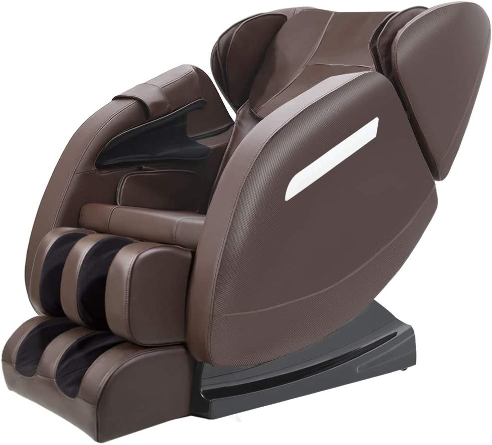 MM350 Massage Chair Recliner with Zero Gravity, Full Body Air Pressure, Heat and Foot Roller Included, Brown