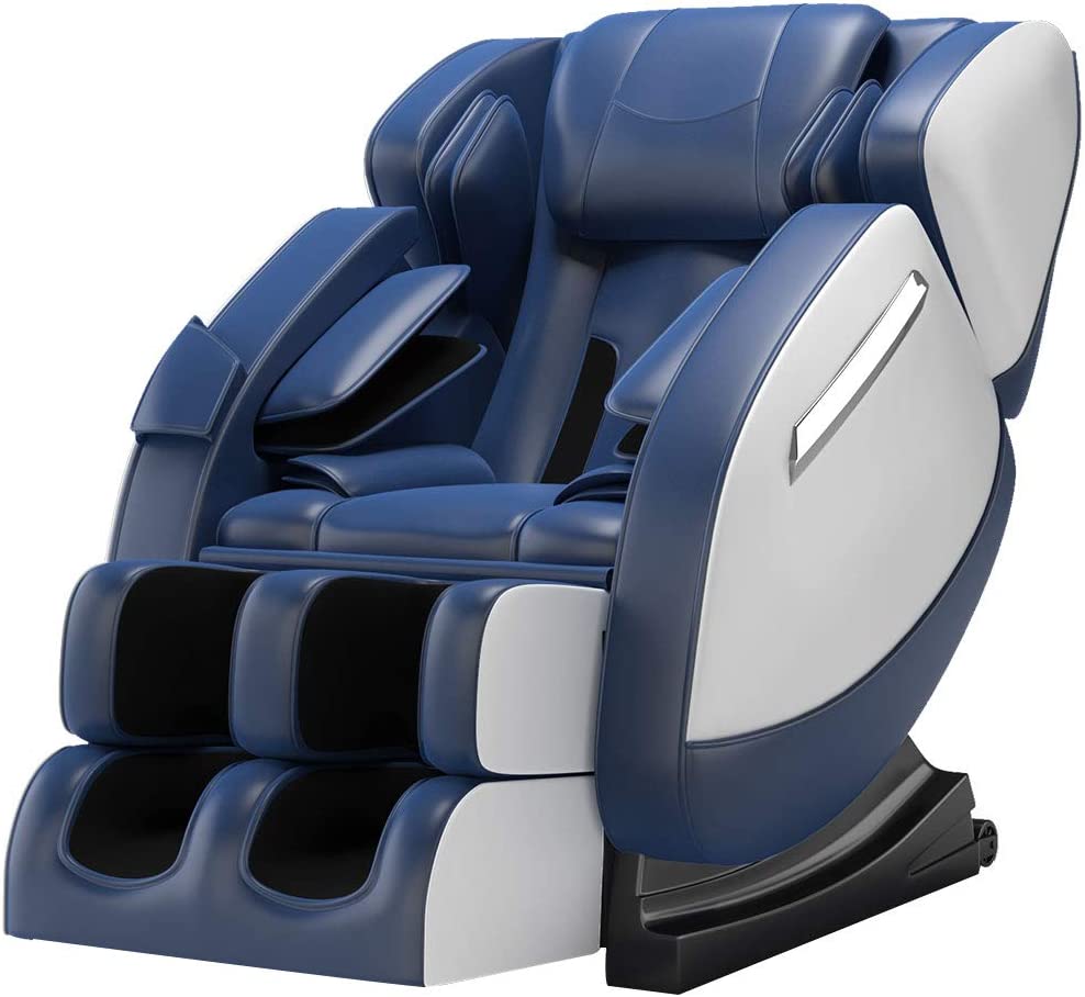 MM350 Massage Chair Recliner with Zero Gravity, Full Body Air Pressure, Heat and Foot Roller Included, Blue