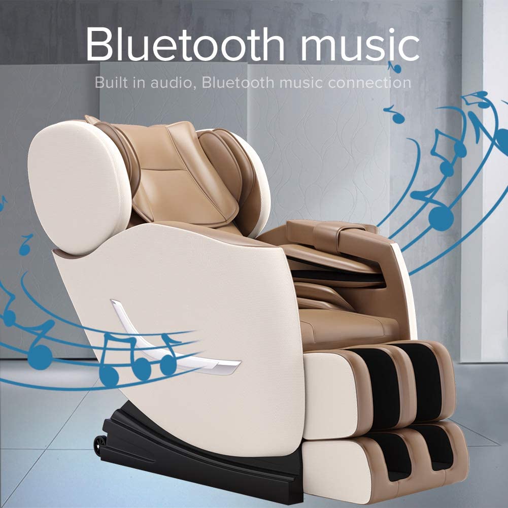 Shiatsu Full Body Electric Massage Chair Built-in Bluetooth for Shoulders, Arms, Back, Waist, Buttocks, Legs and Feet  Khaki