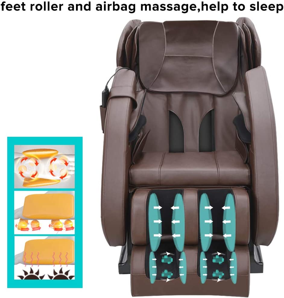 MM350 Massage Chair Recliner with Zero Gravity, Full Body Air Pressure, Heat and Foot Roller Included, Brown