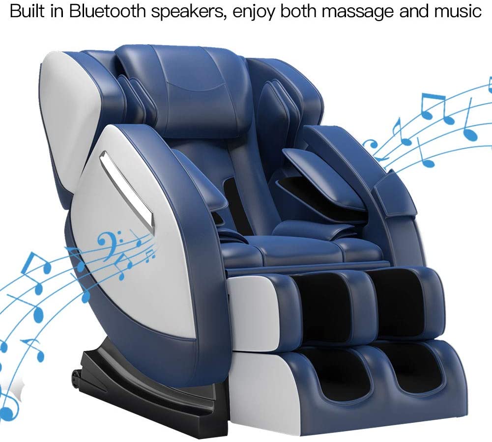 MM350 Massage Chair Recliner with Zero Gravity, Full Body Air Pressure, Heat and Foot Roller Included, Blue