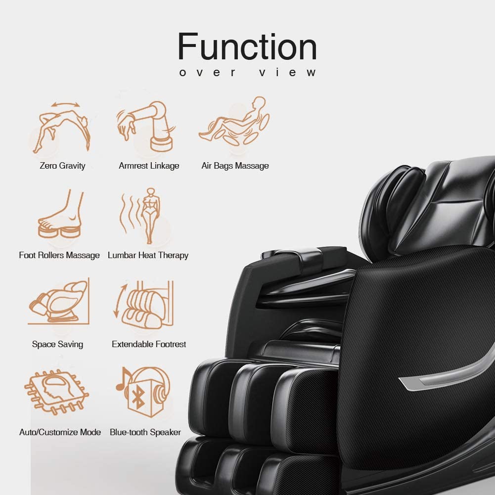 Shiatsu Full Body Electric Massage Chair Built-in Bluetooth for Shoulders, Arms, Back, Waist, Buttocks, Legs and Feet  Black