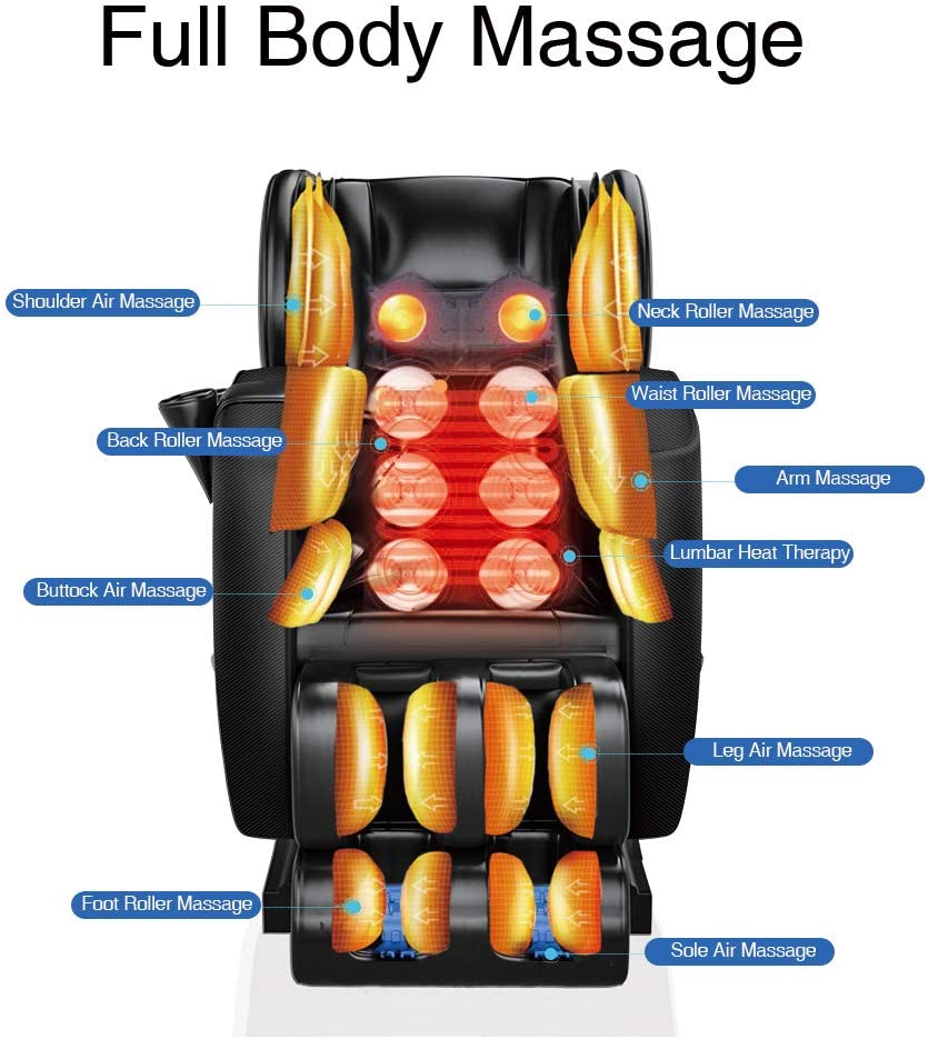 Shiatsu Full Body Electric Massage Chair Built-in Bluetooth for Shoulders, Arms, Back, Waist, Buttocks, Legs and Feet  Black