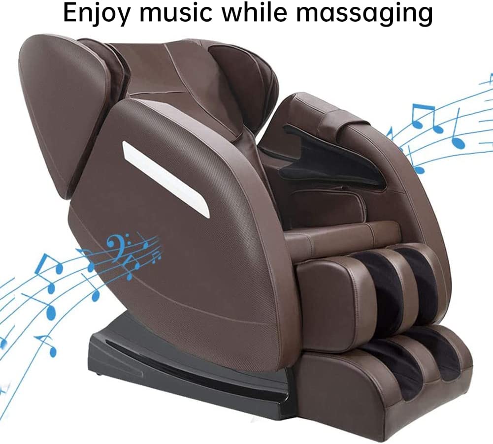 MM350 Massage Chair Recliner with Zero Gravity, Full Body Air Pressure, Heat and Foot Roller Included, Brown