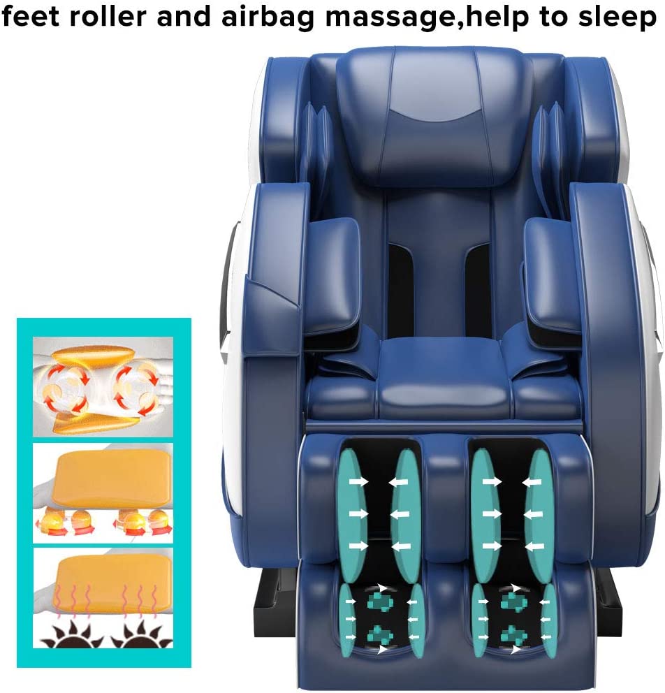 MM350 Massage Chair Recliner with Zero Gravity, Full Body Air Pressure, Heat and Foot Roller Included, Blue