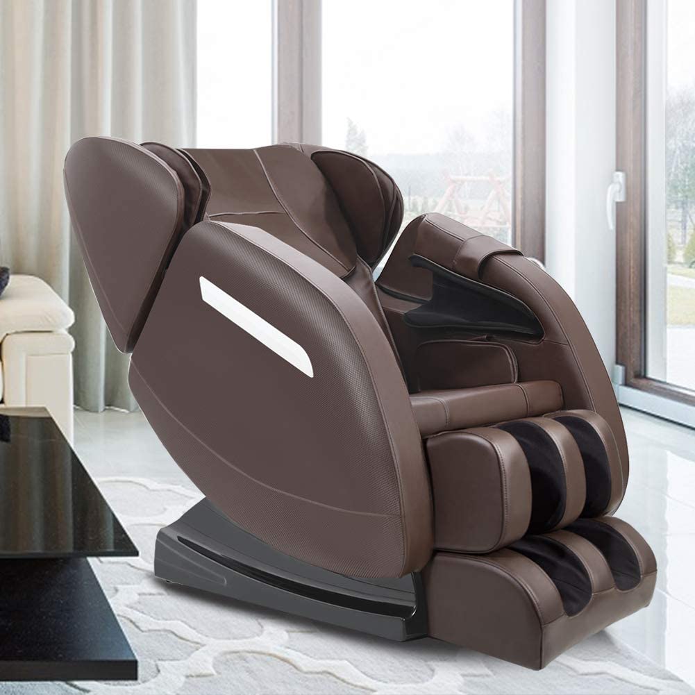 MM350 Massage Chair Recliner with Zero Gravity, Full Body Air Pressure, Heat and Foot Roller Included, Brown