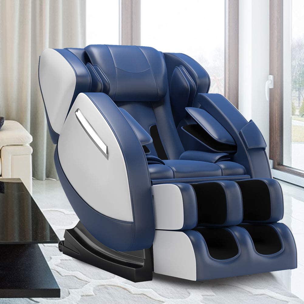 MM350 Massage Chair Recliner with Zero Gravity, Full Body Air Pressure, Heat and Foot Roller Included, Blue